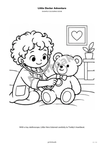 With a toy stethoscope, The child listened carefully to Teddy's heartbeat.
