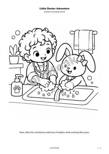 Next, The child and Bunny made lots of bubbles while washing their paws.