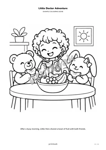 After a busy morning, The child shared a bowl of fruit with both friends.