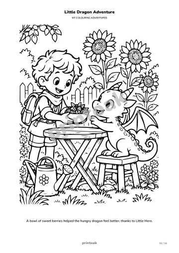 A bowl of sweet berries helped the hungry dragon feel better, thanks to The child.