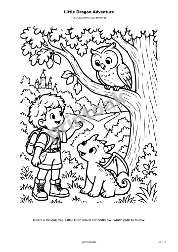 Under a tall oak tree, The child asked a friendly owl which path to follow.