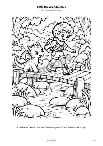 At a shallow stream, The child and the dragon crossed a little wooden bridge.