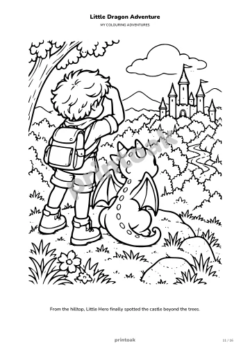 From the hilltop, The child finally spotted the castle beyond the trees.