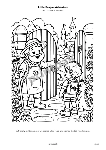 A friendly castle gardener welcomed The child and opened the tall wooden gate.