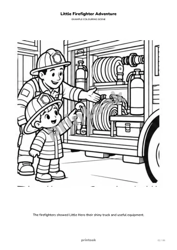 The firefighters showed The child their shiny truck and useful equipment.