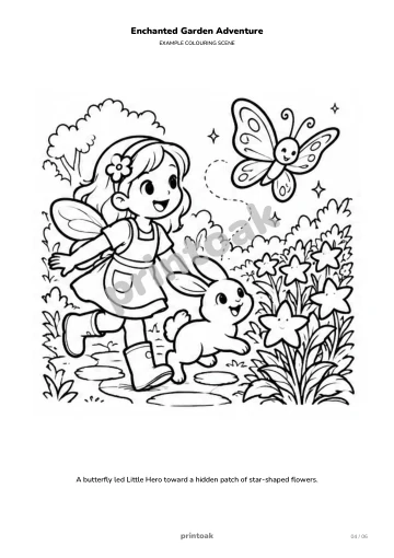 A butterfly led The child toward a hidden patch of star-shaped flowers.
