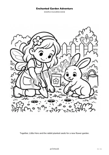 Together, The child and the rabbit planted seeds for a new flower garden.