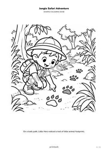 On a leafy path, The child noticed a trail of little animal footprints.