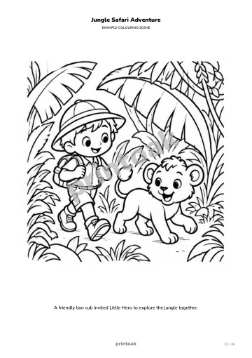 A friendly lion cub invited The child to explore the jungle together.