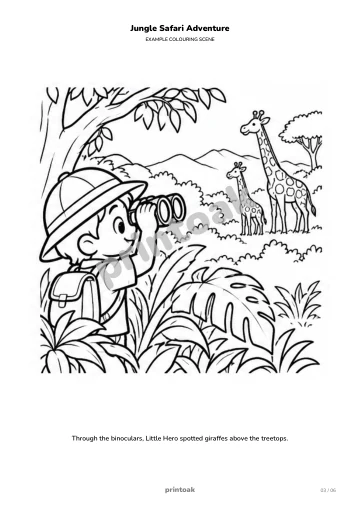 Through the binoculars, The child spotted giraffes above the treetops.