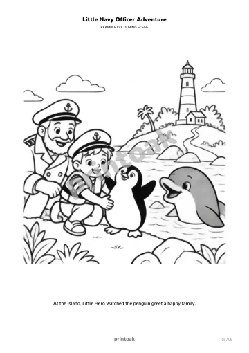 At the island, The child watched the penguin greet a happy family.