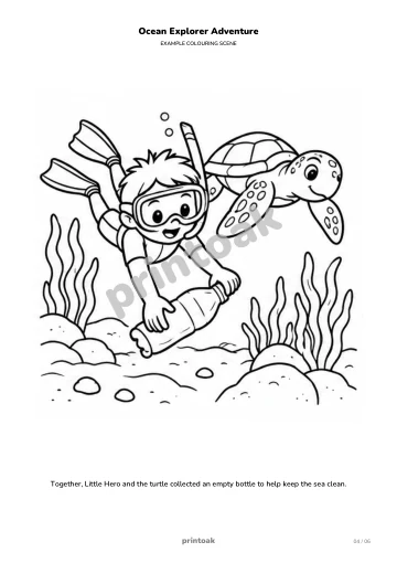 Together, The child and the turtle collected an empty bottle to help keep the sea clean.