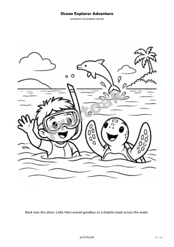 Back near the shore, The child waved goodbye as a dolphin leapt across the water.