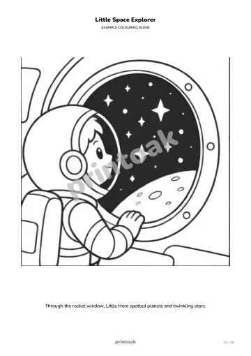 Through the rocket window, The child spotted planets and twinkling stars.