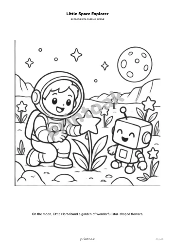 On the moon, The child found a garden of wonderful star-shaped flowers.